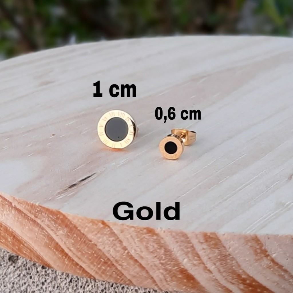 Anting Titanium Stud B<lgr Angka Romawi Untuk Wanita dan Pria Warna Rose Gold, Gold dan Silver-5