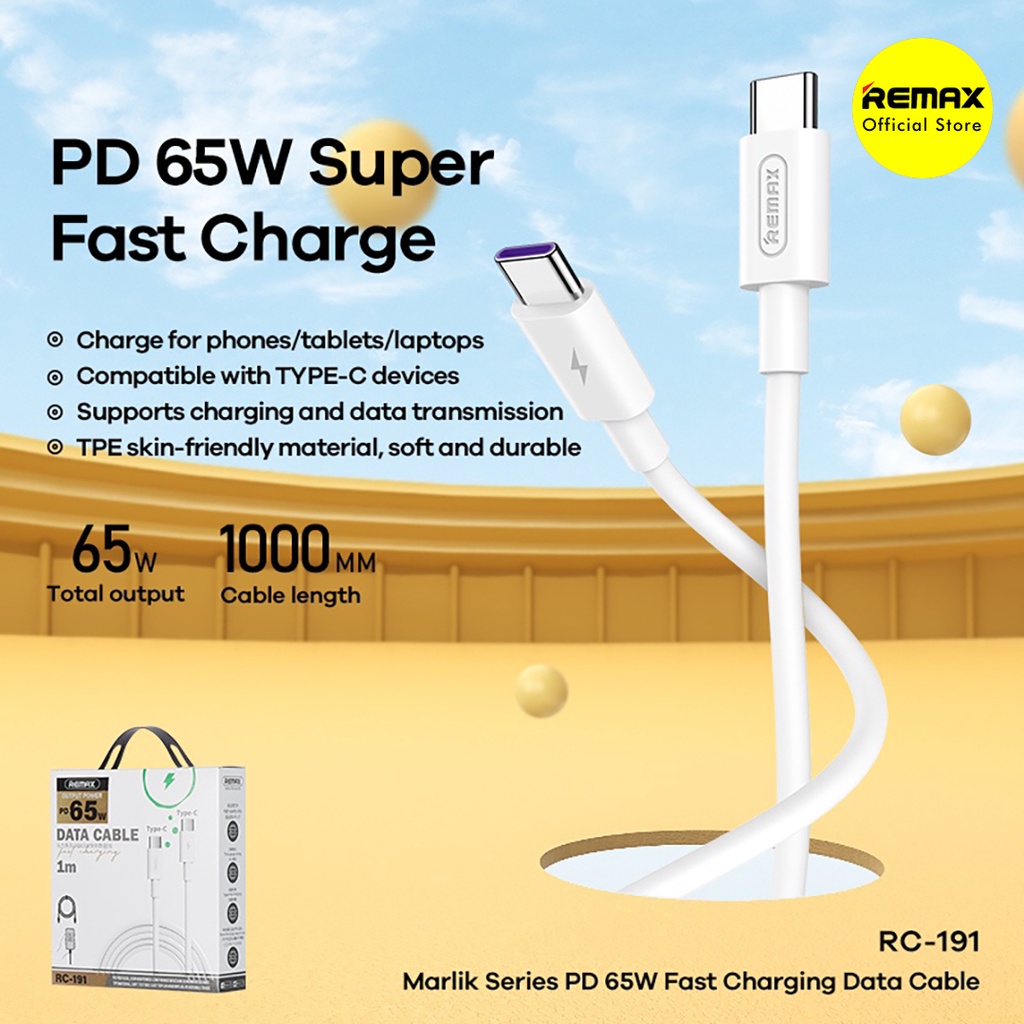 Remax Marlik Kabel Data Type C to Type C PD Fast Charging 65W RC-191