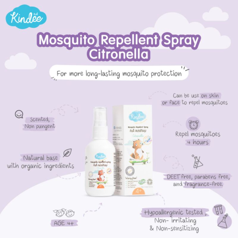 Kindee Organic Mosquito Repellent Spray Citronella (4+) / Spray Anti Nyamuk