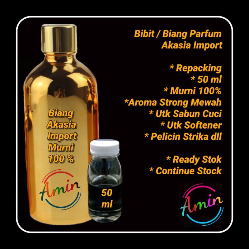 AKASIA IMPORT 50 ML  BIBIT BIANG PARFUM WANGI  STRONG MURNI 100% UTK LAUNDRY  SABUN SHAMPOO SOFTENER