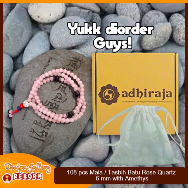 Tasbih / Mala Buddha 108 Batu Rose Quartz 6 mm with Amethys