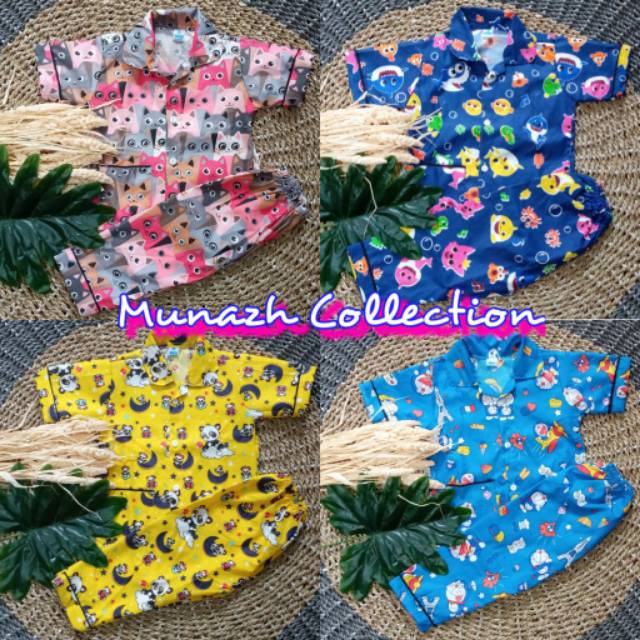 1Lusin Piyama Karakter Anak Katun Polymikro usia 0bulan - 4Tahun (Random) Mix size dan warna