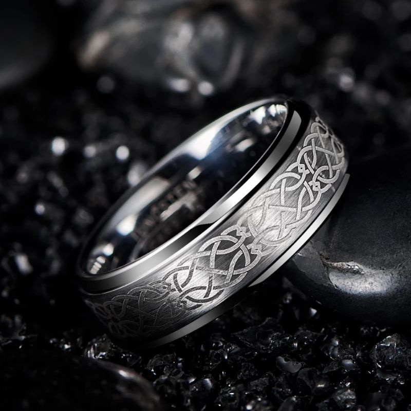 Cincin Tungsten Carbide Original Plating Laser Knot Celtic Brushed Premium High Quality