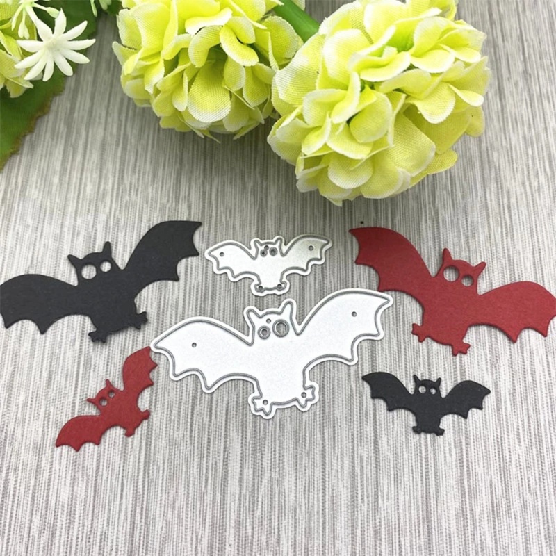 Cetakan Stensil Cutting Dies Motif Kelelawar Halloween 3D Bahan Metal Untuk Scrapbook / Craft DIY