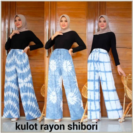 Kulot Rayon Shibori Batik Handmade Bawahan Celana Batik Jumputan Kulot Kerja Modern Muslim Pesta