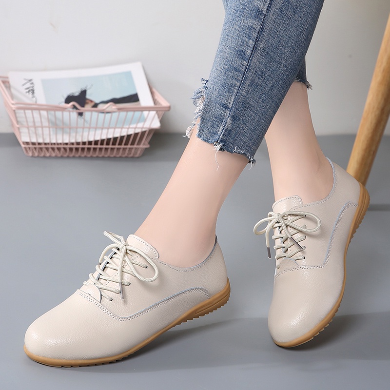 Sepatu Kerja Wanita Flat Shoes Nyaman Cewek Kekinian Sepatu Original Oxford Wanita Flatshoes Lembut Bernapas Kulit Asli 108