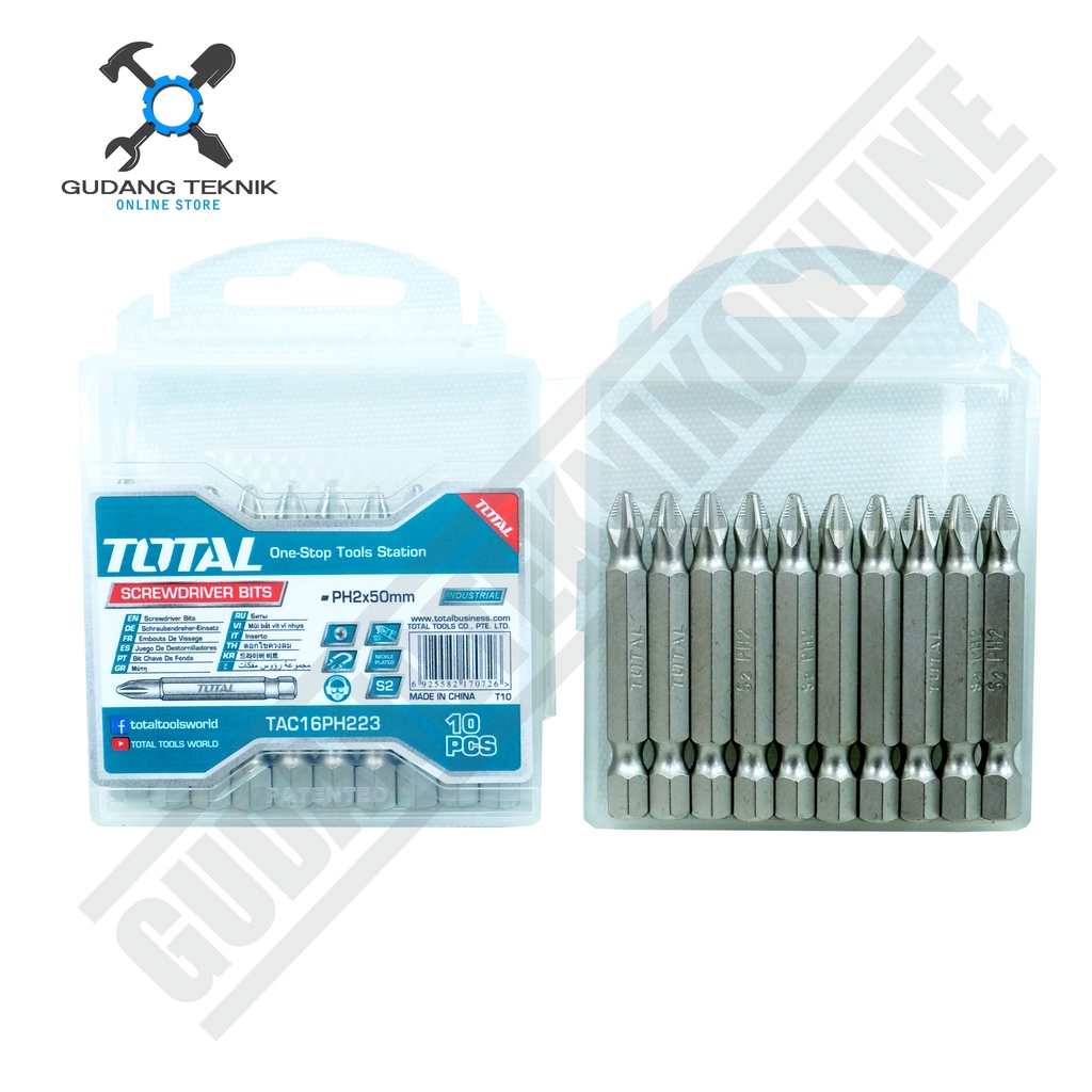 Mata Obeng Angin Plus SET 10Pcs TOTAL TAC16PH223 / Screwdriver Bit 10Pcs SET TOTAL TAC 16PH 223