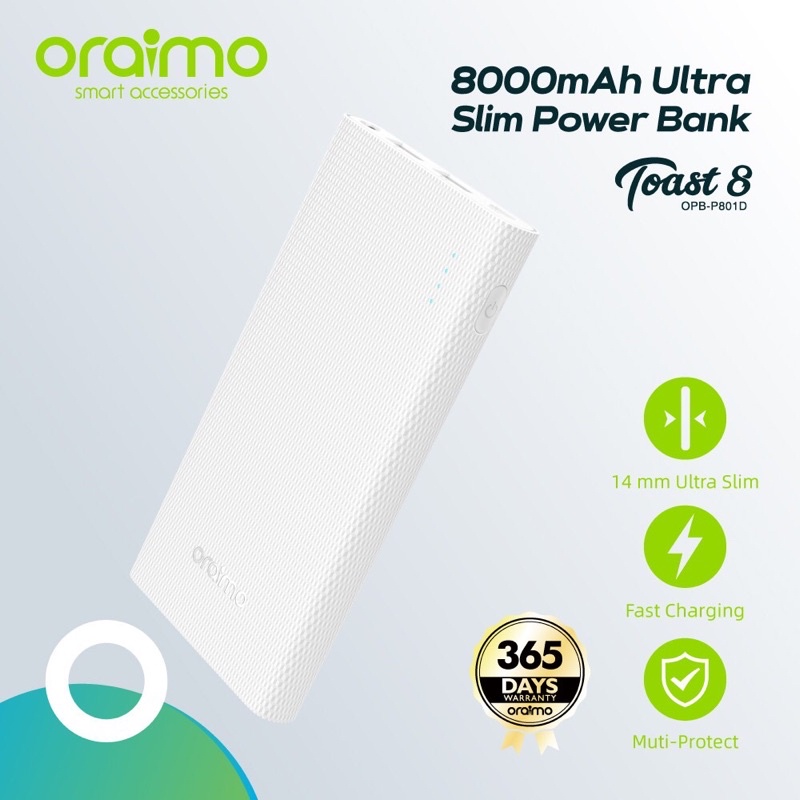 Oraimo OPB-P801D Super Slim Dual Port USB Fast Charging 8000mAh Powerbank - Garansi 1 Tahun