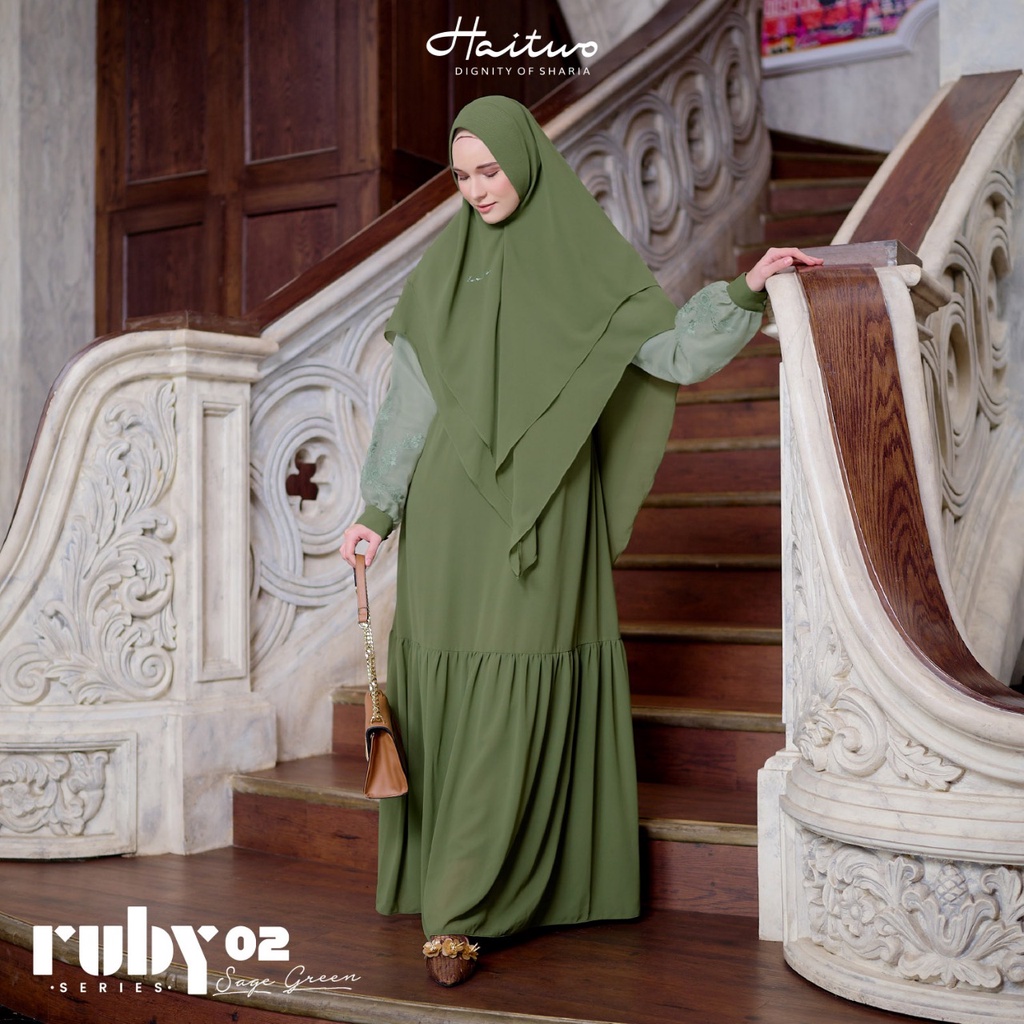 (Limited Stock) Haitwo Gamis Series Ruby 02 Bahan Cerutty Baby Doll Dress Kondangan Simpel Elegant by Haitwo bisa COD