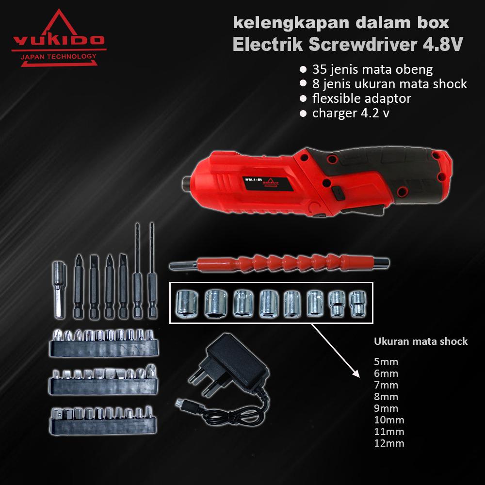 Yukido Mesin Bor Obeng Cordless Screwdriver Full Set Toolkit 4.8V