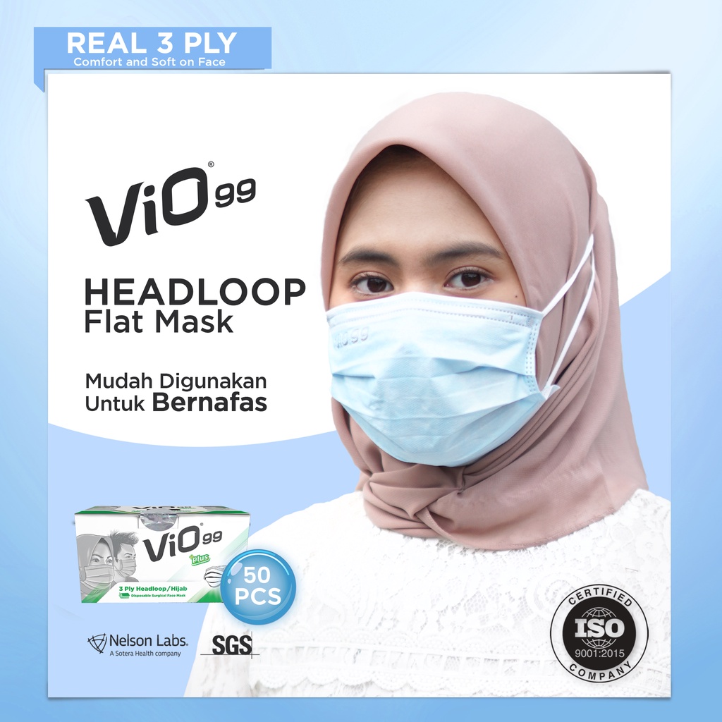 VIO - Mask '50S 3 ply Hijab Headloop Masker Medis BFE, VFE, PFE filtrasi 99%