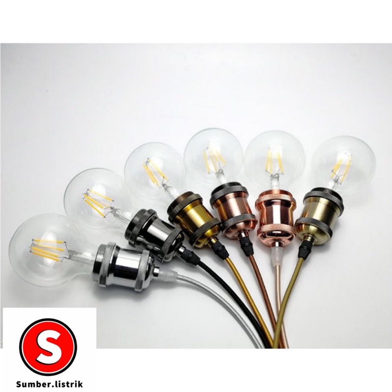 FITTING HIAS / FITING LAMPU GANTUNG E27 ALUMINIUM + KOP KABEL TANPA EDISON FILAMENT