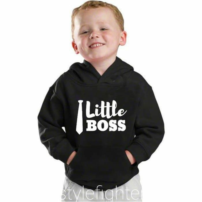 Stf litle boss hoodie anak hitam bahan katun fleece tebal