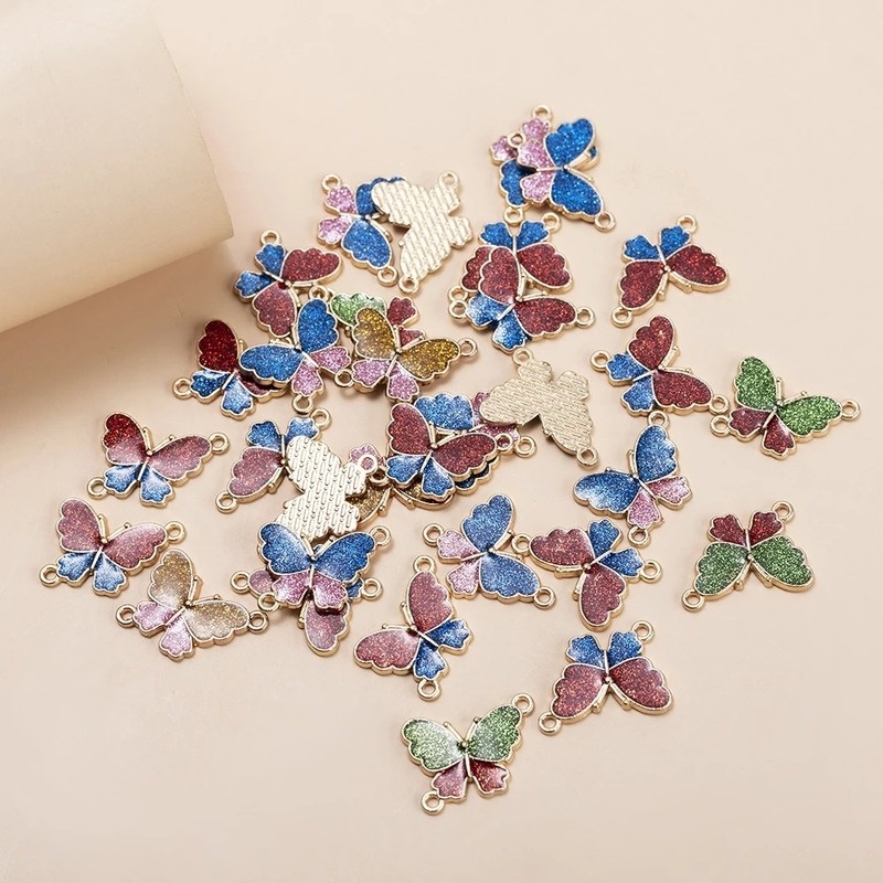 10pcs Liontin Kupu-Kupu Enamel Handmade Bahan Alloy Warna Emas Untuk Membuat Perhiasan DIY Butterfly