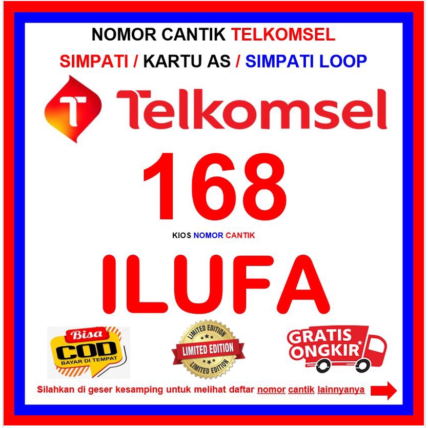 nomor cantik simpati 168 murah ILUFA Nomer kartu perdana telkomsel 0168 super no cantik AS 1688 non 