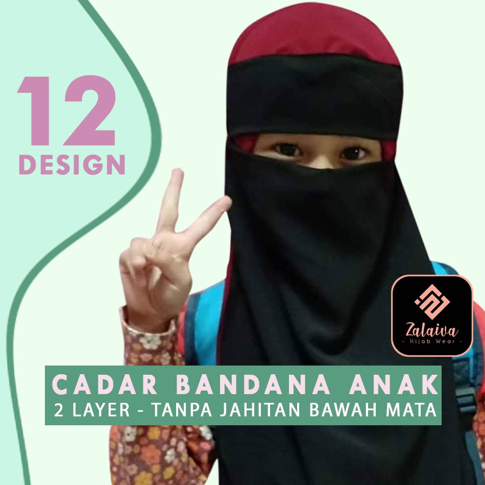 Cadar Bandana Anak 2 Layer Niqab Bahan Adem Usia 3 4 5 6 7 8 9 10 11 12 Tahun