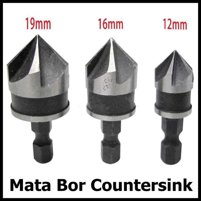 Mata Bor Drill Bit Countersink Carbon Steel 12 16 19mm 3 PCS