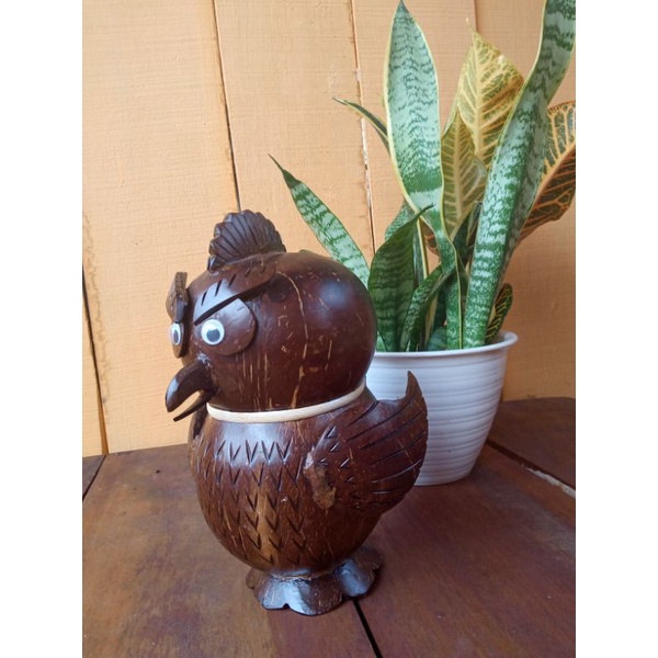 celengan unik batok kelapa/celengan karakter burung batok kelapa/celengan tempurung kelapa