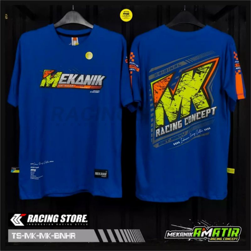 BAJU KAOS DISTRO MK RACING CONCEPT TERBARU WARNA BIRU ORIGINAL MEKANIK AMATIR DISTRO