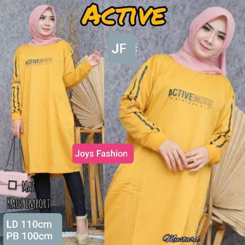 JF Tunik Kaos Wanita Lengan Panjang Jumbo Dewasa Terbaru Babyterry Wanita Muslimah Terbaru ACTIVE MODE