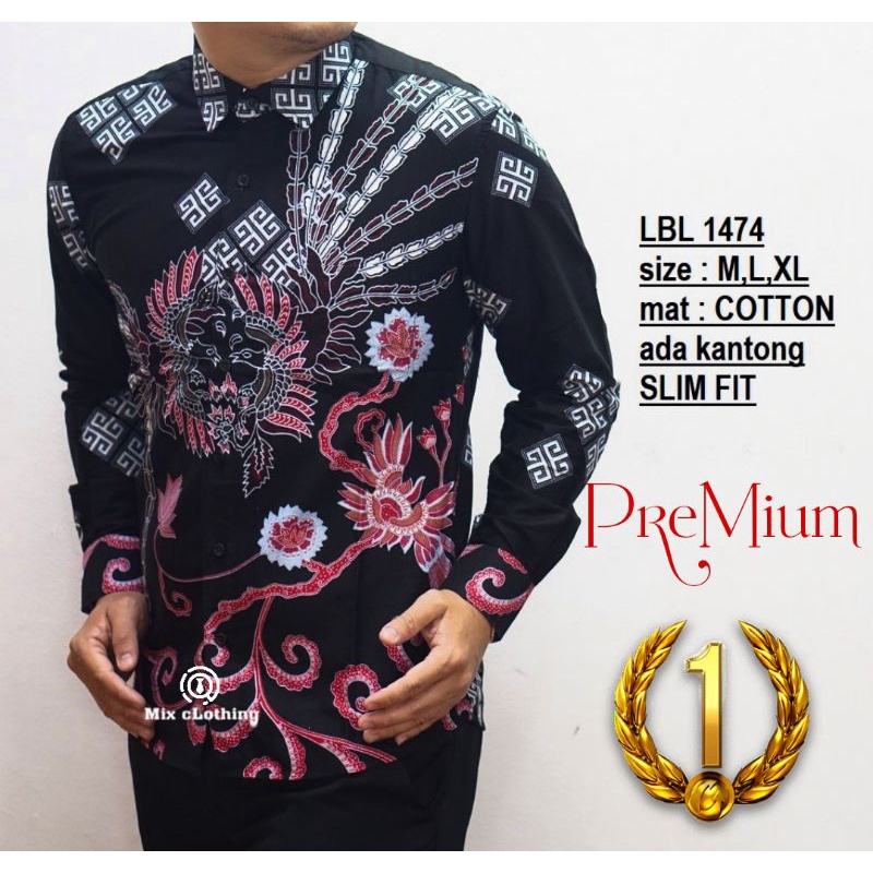 Baju Batik Pria Kemeja Batik Slimfit Lengan Panjang Katun Hitam
