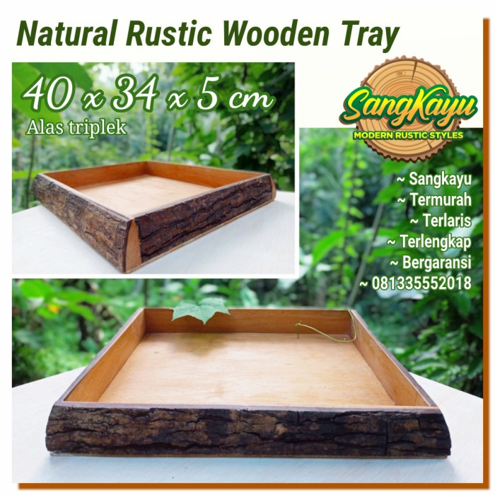 Nampan Rustic wooden storage box tray 40x34 nampan kayu properti foto