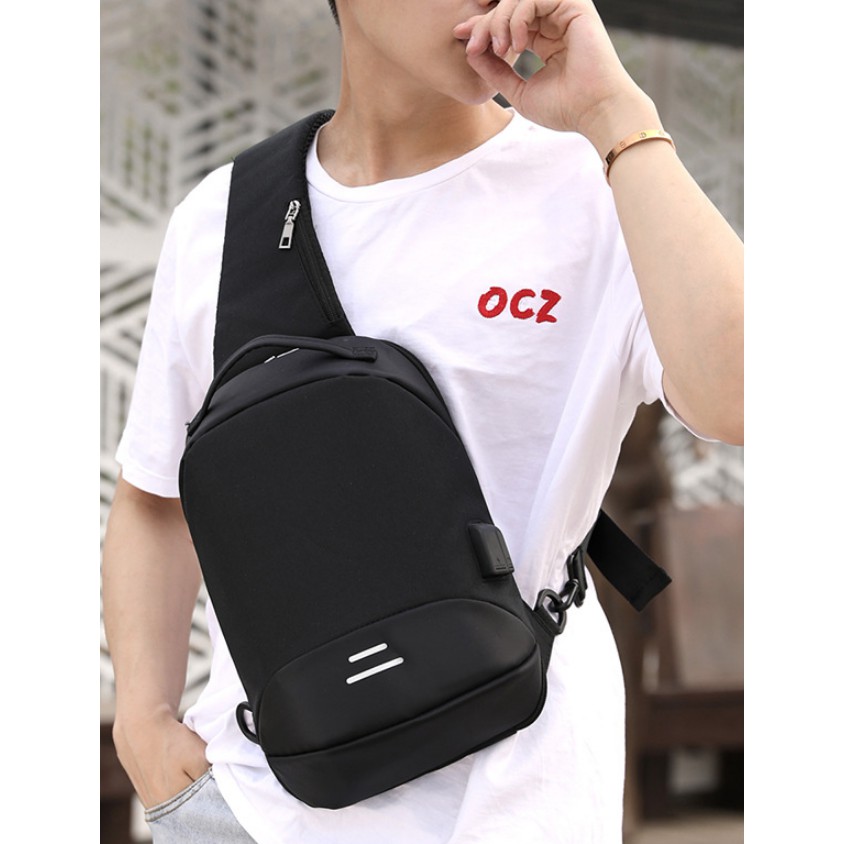 Tas Selempang Sling Bag Pria Anti Theft Anti Maling Extra Big USB Port Headset Port