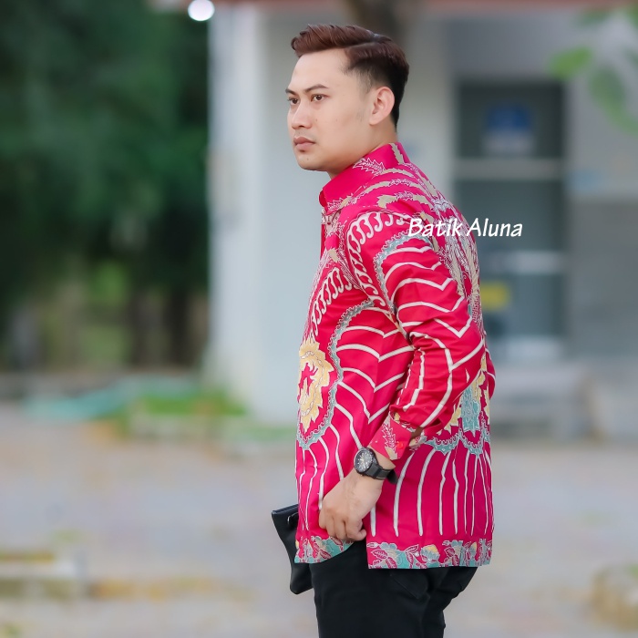 Batik Pria Lengan Panjang Premium Modern Slimfit Baju Kemeja Batik Exclusive Songket Pria Solo Laki Laki Cowok Jumbo Lengan Panjang Slim Fit Solo Pekalongan Furing Kasual Bahan Katun Reguler BATIK ALUNA PL 119