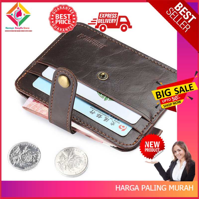 Asli Murah Dompet Kulit Pria Dompet Kulit Sintetis JINBAOLAI Dompet Kecil Kulit dengan Hasp Ring - C031