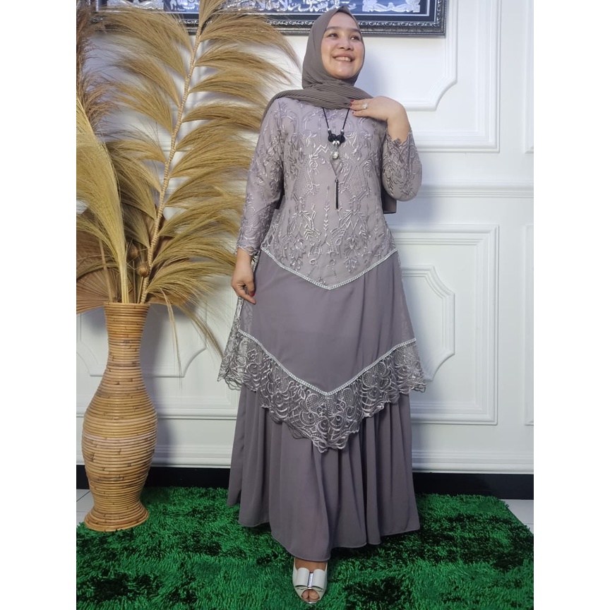 Gamis Mekar Ceruty LR / Kebaya Gamis Tingkat Runcing / Dress Brokat / Kebaya Kondangan / Gamis Pesta Mewah