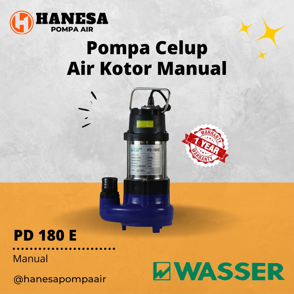Pompa Air Wasser PD 180 E / PD180E / Pompa Celup Air Kotor Manual / Sewage Pump 180 watt