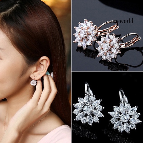 OW@ Women's Luxury Zircon Stone Flower Pattern Ear Studs Earrings Jewelry Gift