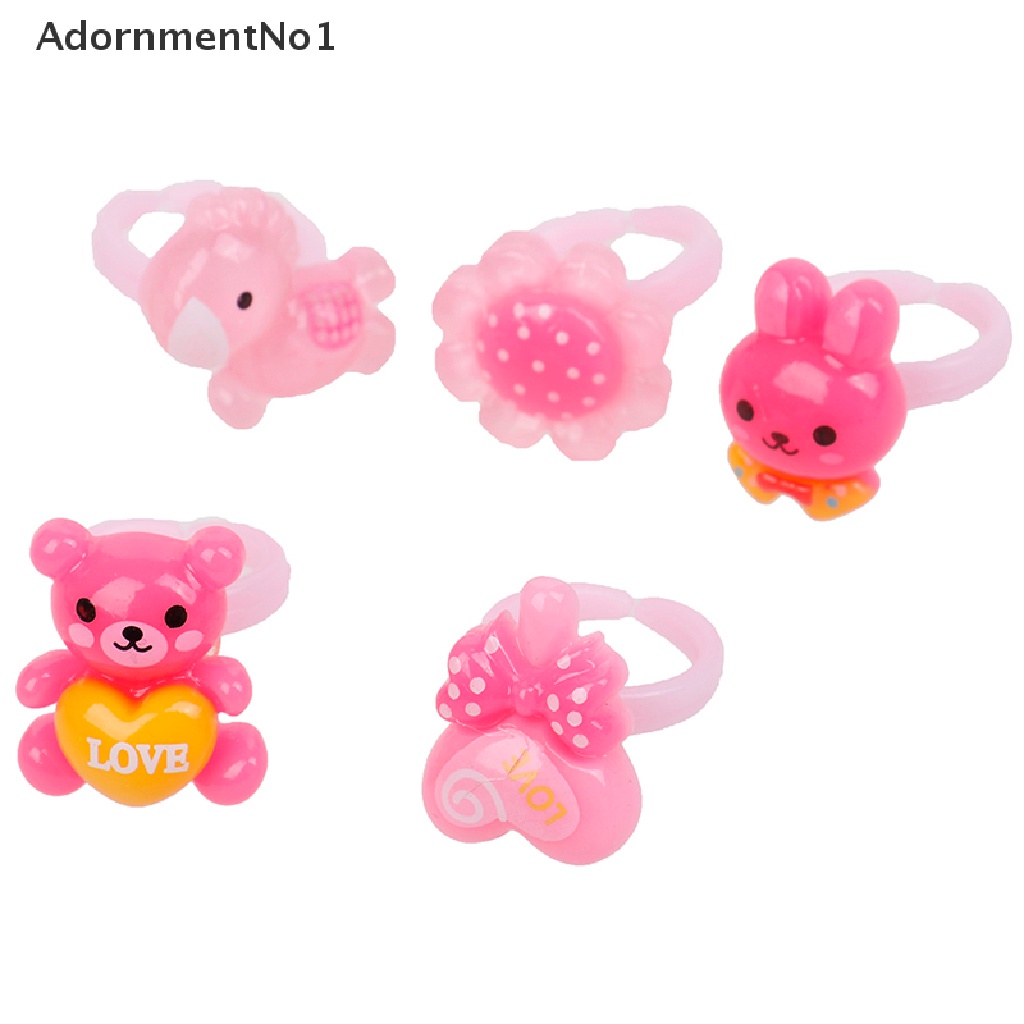 (AdornmentNo1) 20pcs / Set Cincin resin Aneka Bentuk Dengan Kotak Penyimpanan Untuk Anak Perempuan