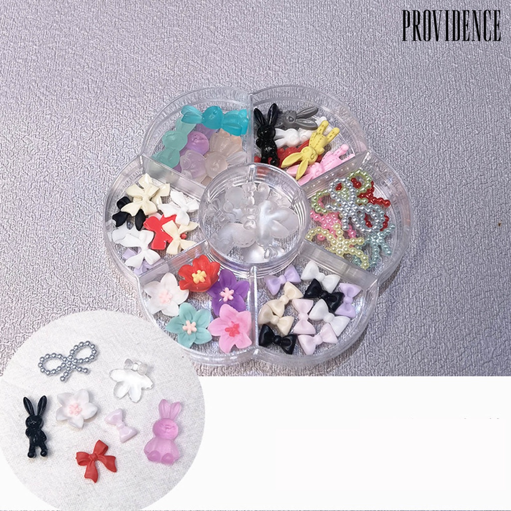 Providence Ornamen 3D Bentuk Beruang / Kelinci / Pita / Bunga Hias Berlian Imitasi Untuk Dekorasi Nail Art DIY