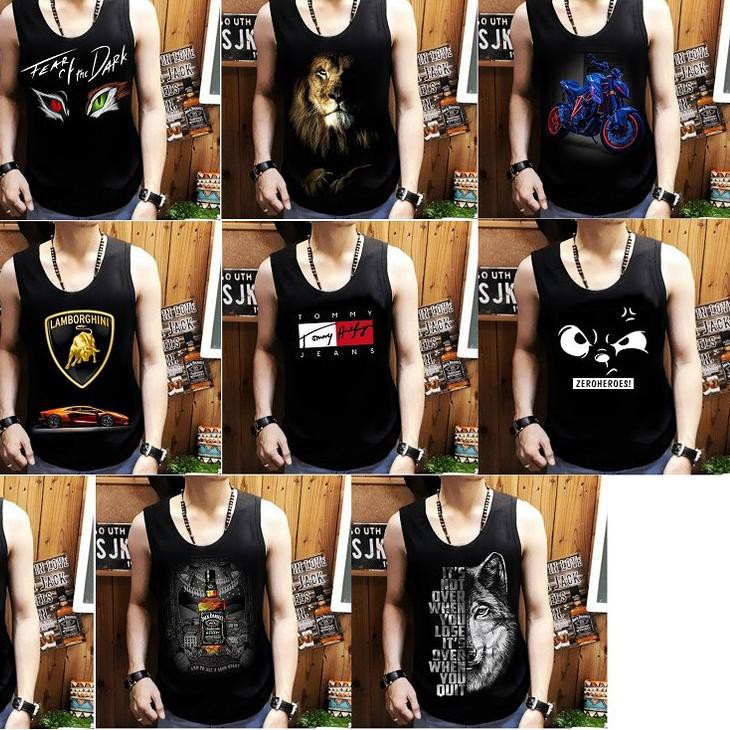 ☇ kaos distro pakian pria baju dalam kaos gym kutang hitam singlet JUMBO sablon kaus tanpa lengan xl