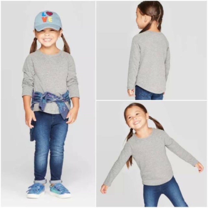 Cat and Jack tee grey polos lengan panjang/Kaos anak perempuan long sleeves/Kaos cat & jack glitter