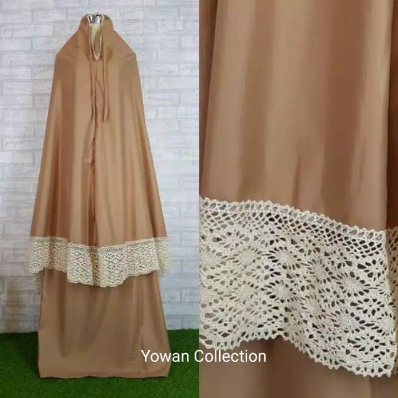 Mukena Dewasa Polos Katun Mikro Super Variasi Renda Besar Tali Kepala Ikat