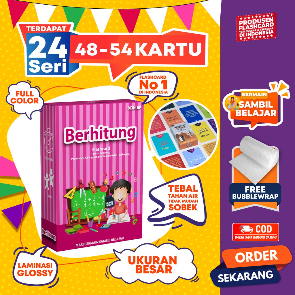 [1KG=10PCS] Konsep Flashcard Berhitung / Flash Card / Mainan Edukasi Kartu Pintar Anak Terlengkap