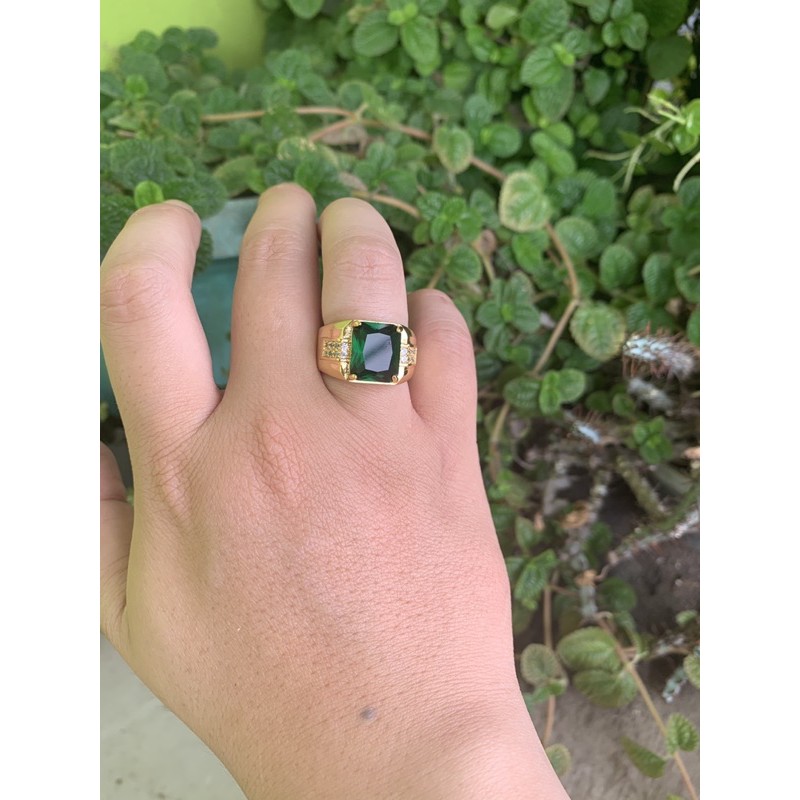 Cincin Pria Zamrud Green Emerald Byron Ring Gold Filled Cutting Mewah