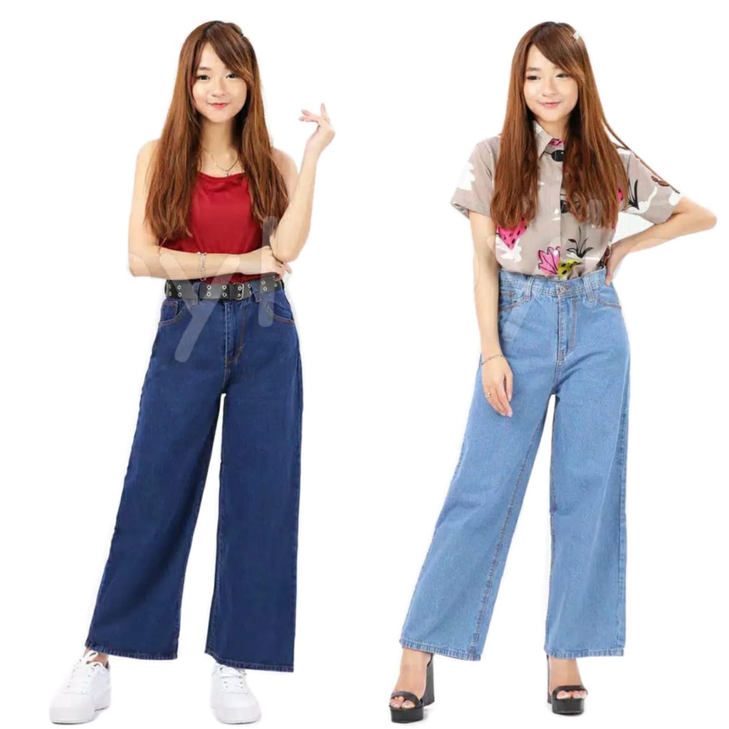 Celana Jeans Boyfrend Wanita Model Kulot Willow Kulot Polos Plain Kulot Korea High Waist Lepis