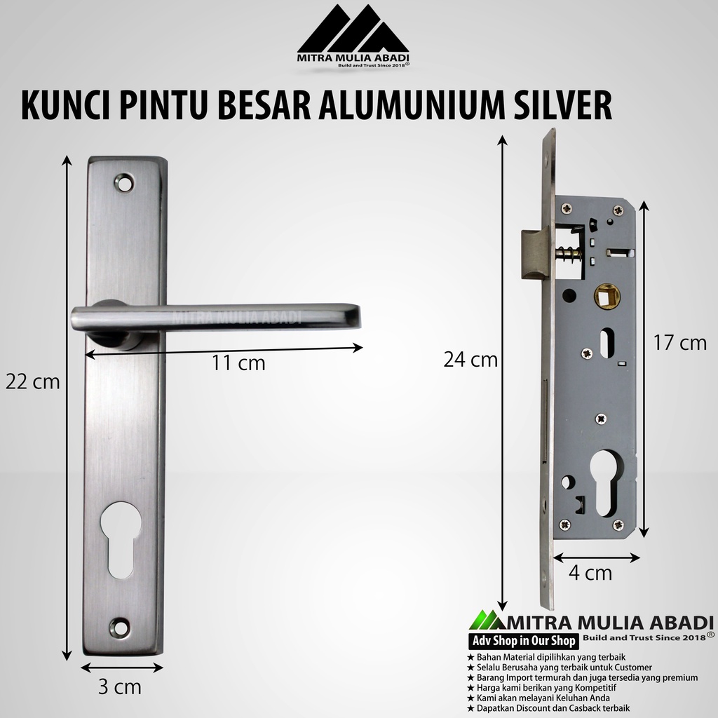 Kunci Pintu Set Alumunium Premium Red Orchad Komplit Lockset