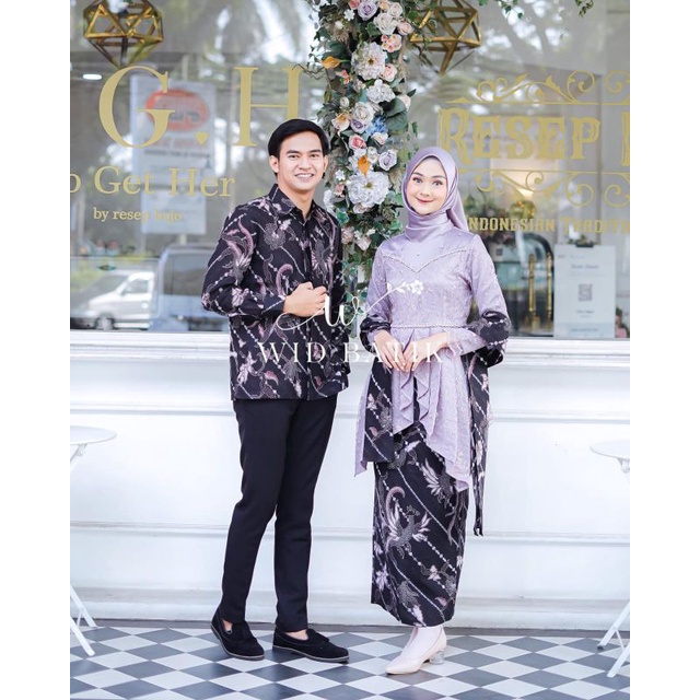 kebaya couple laffeya brokat lilac kemeja batik wisuda baju kondangan