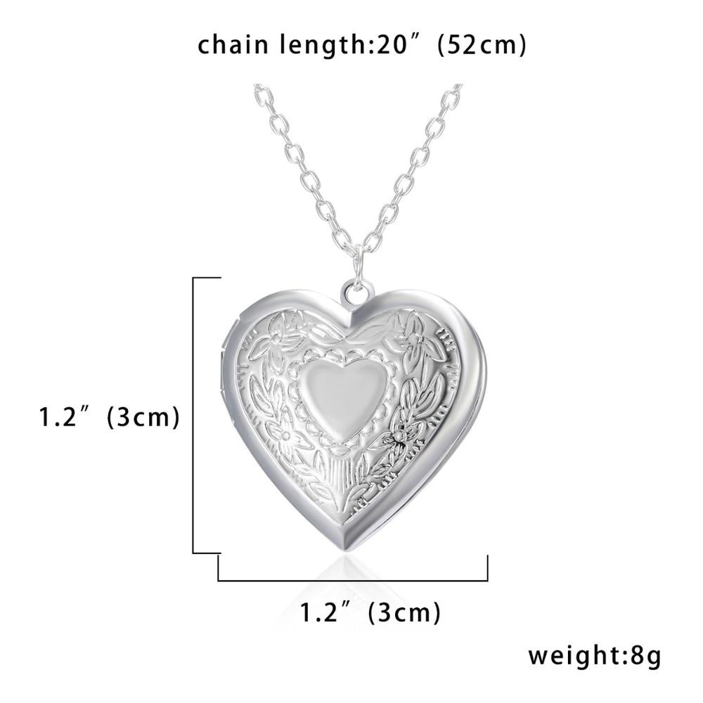 Fashion Silver Color Love Heart Locket Pendants for Women Men Openable Photo Frame Glossy Family Pet Picture Necklace Family Love Gift