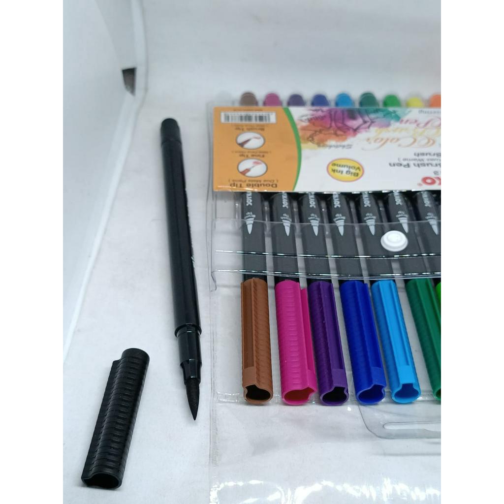 BRUSH PEN DOUBLE TIP PULPEN KUAS BERUJUNG GANDA UJUNG TAJAM 12 WARNA MEREK JOYKO CLP 13 1 PAK ISI 12 PCS