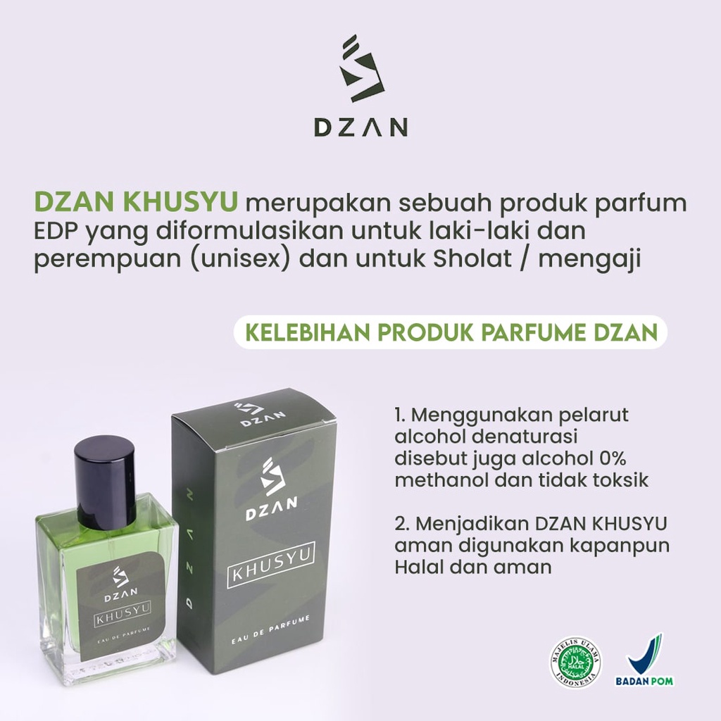 Parfum EDP Dzan Khusyu 50 ml Halal &amp; Tahan Lama untuk Pria dan Wanita