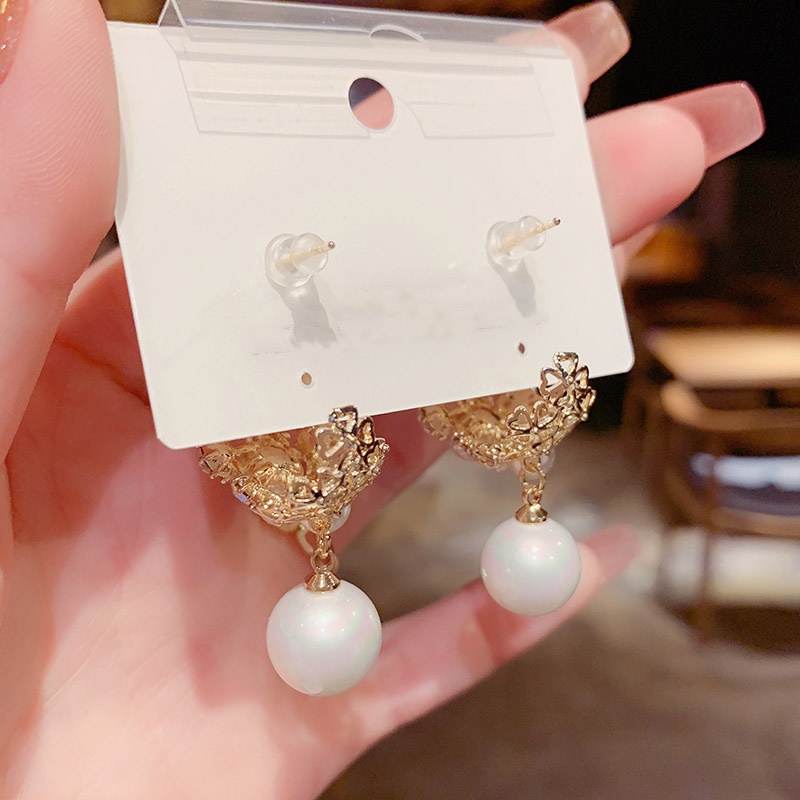 Anting Tusuk Gantung Bahan Sterling Silver 925 Desain Bunga + Kerang Gaya Perancis / Retro Untuk Wanita