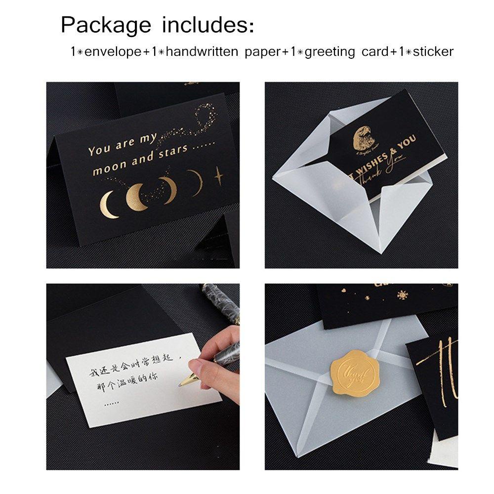 R-flower 1set Kartu Ulang Tahun Hadiah Syukuran Tahun Baru Bronzing Card Dengan Amplop Stiker Perlengkapan Pesta Greeting Postcard