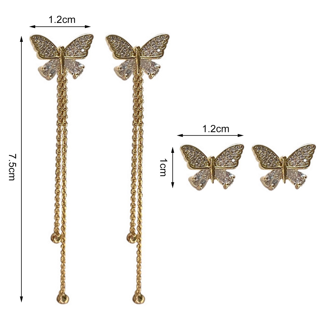 Hu Hu Hu Hu Hu Alat Bantu Pasang Kacamata♡ 1 Pasang Anting Stud Bentuk Kupu-Kupu Aksen Berlian Imitasi Untuk Wanita