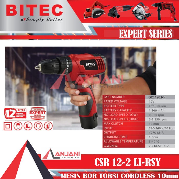 BITEC CSR 12-2 LI RSY MESIN BOR OBENG BATERAI CORDLESS IMPACT DRILL