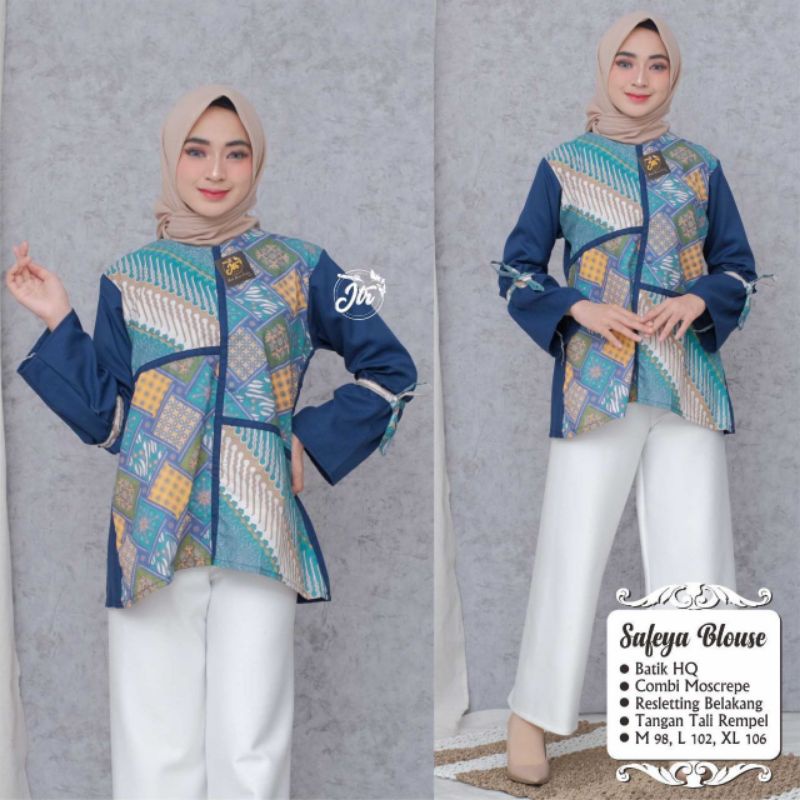 Atasan Batik Wanita Modern / Blouse Batik Kombinasi Mosscrepe Size M, L, XL ( ORIGINAL )